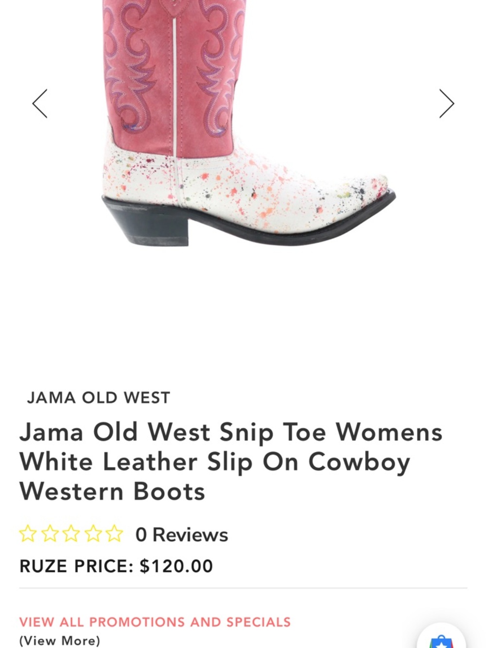 Old West White Leather Cowboy Boots with Pink Shaft